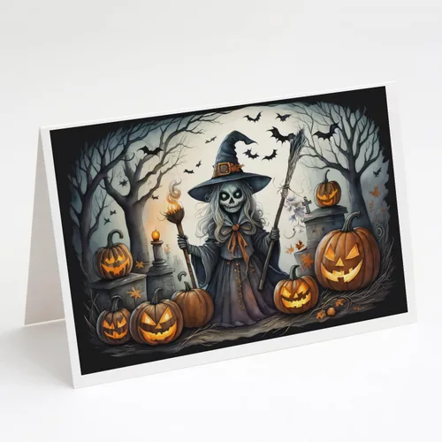 Miniatura 64 de Caroline's Treasures DAC2223GCA7P - Tarjetas de felicitación y sobres de Halloween espeluznantes de gato negro, paquete de 8 tarjetas en blanco