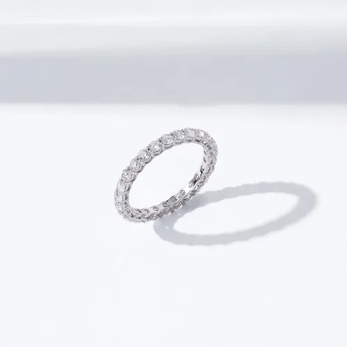 Miniatura 7 de Tienda Essentials Platinum or Gold Plated Sterling Silver All-Around Band Ring set with Round Infinite Elements Cubic Zirconia