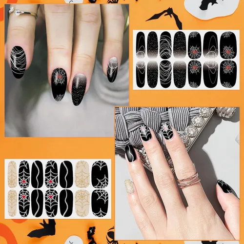Miniatura 3 de 8 hojas de calcomanías de esmalte de uñas de Halloween, calcomanías de esmalte de uñas para festivales, tiras de esmalte de uñas para mujeres