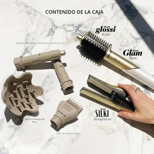 Miniatura 18 de Shark Glam Cerámico y potente sistema de secado y peinado con aire, con plancha Silki y alisador de brillo Shark Glossi, para secar, rizar, alisar
