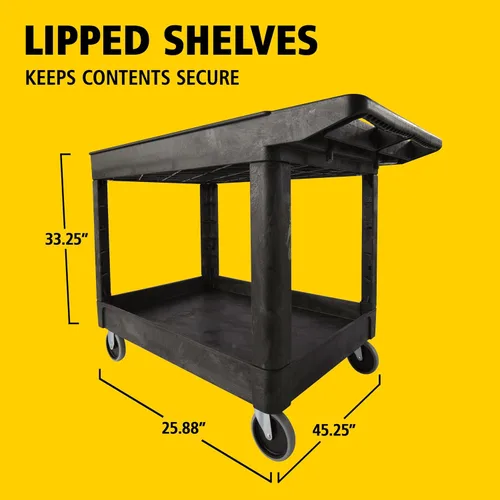 Miniatura 5 de Carrito de utilería Rubbermaid Commercial Products FG452089BLA resistente, 2 estantes con ruedas, mediano, color negro