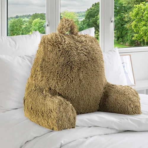 Miniatura 10 de Cheer Collection Silla de almohada de lectura esponjosa, almohada para silla de pelo lanudo con brazos para cama y sofá, color chocolate