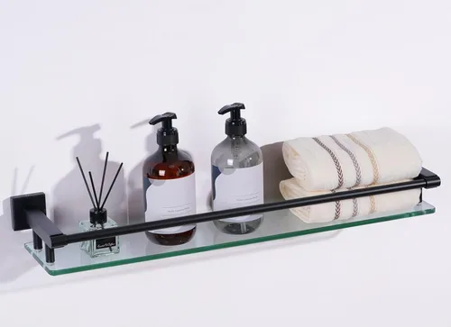 Miniatura 10 de Estantes de vidrio para baño, estante rectangular de acero inoxidable cromado de 20 pulgadas, estante de vidrio templado para montaje en pared