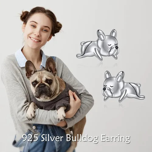 Miniatura 6 de Aretes de bulldog francés de plata de ley 925 con diseño de perro de animales lindos regalos para mujeres