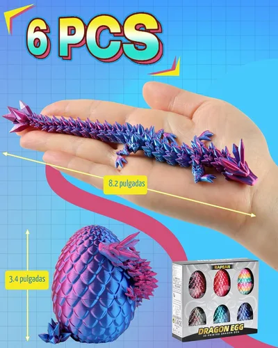 Miniatura 2 de Rapean Paquete de 6 huevos de dragón 3D impresos con dragón dentro, rellenos para cesta de Pascua, mini juguetes de misterio de cristal de Pascua