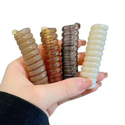 Miniatura 4 de Banda Elástica para el Cabello en Espiral Trenza Cola de Caballo Elegante Cable de Teléfono Bobinas para el Cabello Sin Pliegues Sujetadores de Cola