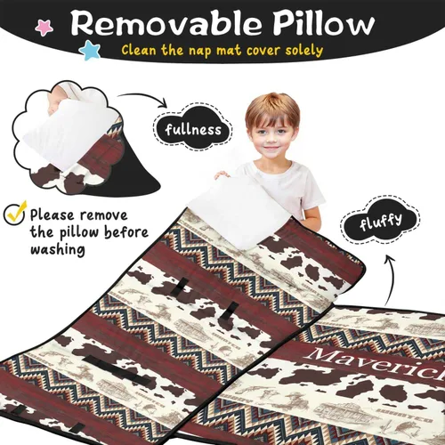 Miniatura 2 de Juego de colchonetas personalizadas para siesta estilo vaquero occidental con nombre, saco de dormir para niños, colchón personalizado para niños