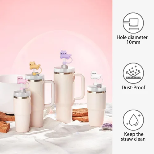 Miniatura 4 de Vaso de 40 onzas, reutilizable, de silicona, para gato, compatible con vaso de 30 onzas, accesorios, fundas de popote para gatos