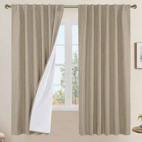 Miniatura 166 de LAMIT Cortinas de lino natural 100 % opacas para ventana, para dormitorio, 45 pulgadas, cortinas térmicas con textura de lino estilo granja