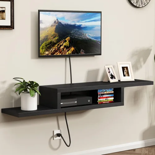 ChooChoo Estante flotante para TV, centro de entretenimiento de montaje en pared, soporte de consola multimedia de 60 pulgadas para sala de estar,