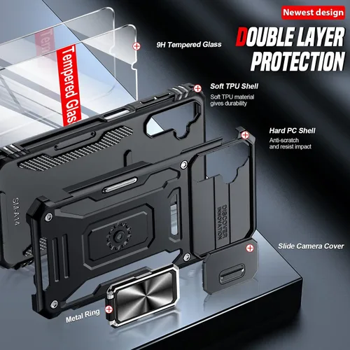 Miniatura 3 de LeYi Funda compatible para Samsung Galaxy A14-5G teléfono: Funda para Galaxy A14 con [2 unidades] Protectores de pantalla de vidrio templado