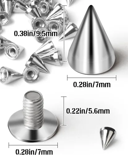 Miniatura 2 de 200 juegos de púas de 0.374 in para ropa, tachuelas y picos para manualidades, picos de metal y cono plateado, púas punk con caja de almacenamiento