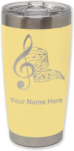 Miniatura 15 de LaserGram Vaso aislado al vacío de 20 onzas, notas musicales, grabado personalizado incluido (negro)