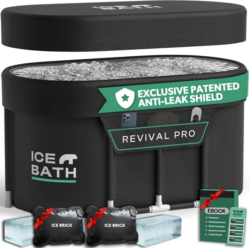 Bañera de Baño de Hielo XL - Exclusivo escudo antifugas patentado - Bañera de inmersión fría con tapa - Ice Bricks X2 - Bañera portátil para