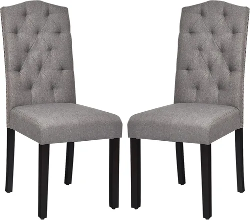 S AFSTAR Juego de 2 sillas de comedor de tela, sillas de comedor tapizadas con patas de madera maciza y respaldo alto, sillas Parsons copetudas,