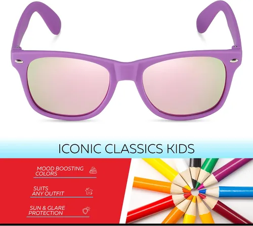 Miniatura 2 de Gafas de sol Retro Rewind para niño, niña, de 3-12 años, gafas de sol para niño resistentes a las roturas, con protección UV400, morado, talla única