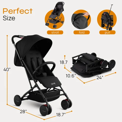 Miniatura 7 de Jovial Cochecito de viaje ligero para bebé con fácil plegado de una mano, cochecito portátil compacto para uso diario y viajes familiares