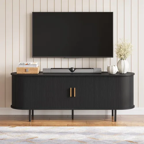 Miniatura 13 de Mueble de TV moderno de mediados de siglo de 55 pulgadas con toma de corriente, centro de entretenimiento para televisores de hasta 60 pulgadas