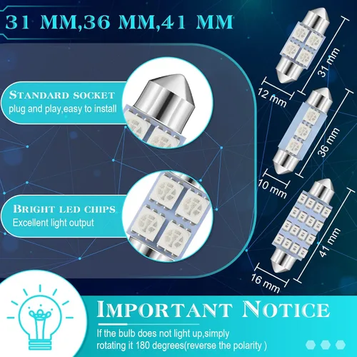 Miniatura 3 de Frienda Kit de bombillas LED para coche, 70 piezas, luz interior, luz de matrícula, azul