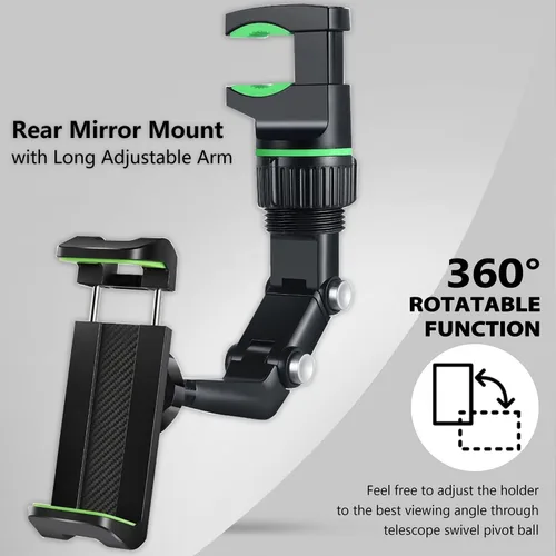 Miniatura 2 de PKYAA Soporte de teléfono para espejo retrovisor para automóvil, rotación de 360°, soporte multifuncional para teléfono y GPS, soporte universal