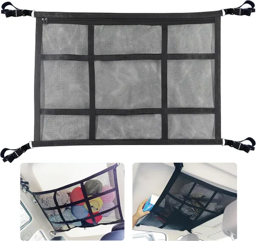 Red de carga para techo de automóvil para SUV, almacenamiento de techo de automóvil de 35.4 x 25.6 pulgadas, capacidad de carga, redes de carga