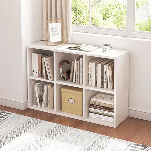 Miniatura 10 de NELYE - Estantería organizadora de 4 cubos con contenedores de almacenamiento de tela, estante abierto de compartimentos simples, roble