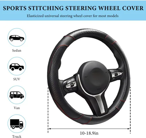 Miniatura 2 de Funda para volante de automóvil, 15 pulgadas, antideslizante, protector de volante de cuero elástico, cómodo, transpirable, deportivo para mujeres