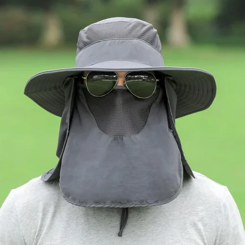 Miniatura 3 de Sombrero de pesca para hombres y mujeres, sombrero de ala ancha con solapa desmontable para el cuello y cubierta facial
