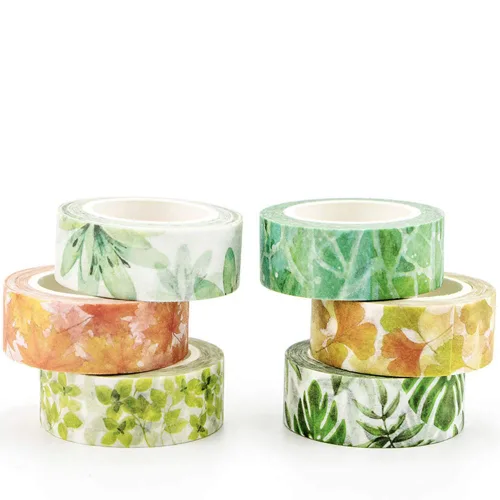 Miniatura 7 de YUBBAEX - Juego de cintas adhesivas Washi con plantas exuberantes, 6 rollos, cinta decorativa para enmascarar de 15 mm de ancho (sensación de hojas)