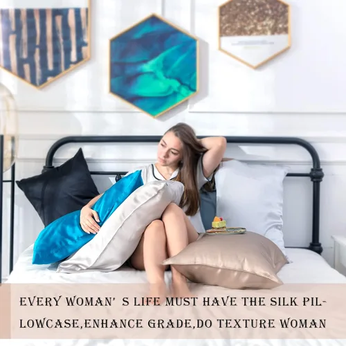 Miniatura 7 de Funda de almohada de seda para cabello y piel, suave, transpirable y sedosa 100% seda Queen, juego de 2, fundas de almohada de seda de morera