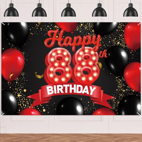Miniatura 9 de Cartel de feliz cumpleaños 15 color rojo y negro, decoración temática de globos para niñas y mujeres, princesas de 15 años, fiesta de cumpleaños