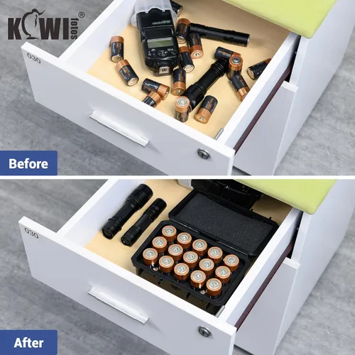 Miniatura 6 de KIWIFOTOS Organizador de baterías C con 15 ranuras para almacenamiento, resistente al agua, IP67, impermeable, celda C, LR14, contenedores alcalinos
