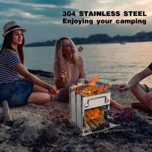 Miniatura 3 de REDCAMP Estufa de Camping para Quema de Madera, de Acero Inoxidable Compacta Portátil Plegable Mini Estufa de Campamento Multicombustible con Bolsa