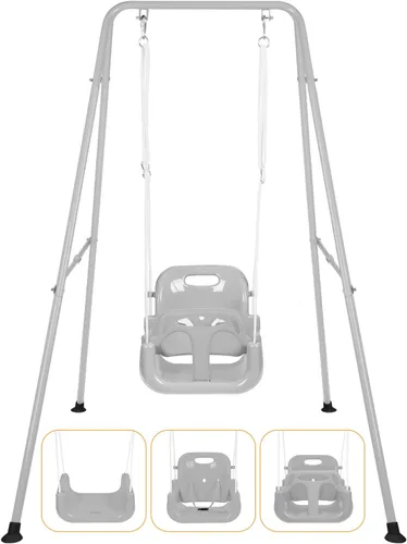 Miniatura 8 de Juego de columpios 3 en 1 para niños pequeños, columpio plegable con soporte, para interiores y exteriores, columpios multifuncionales para patio