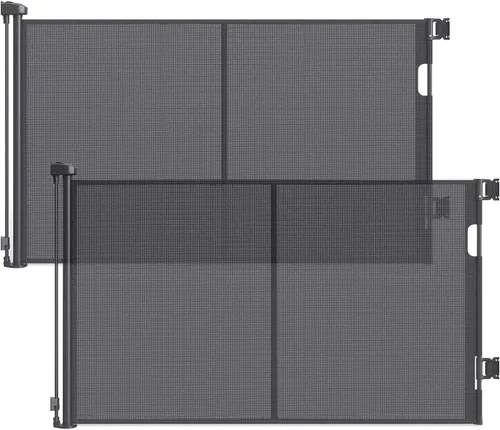 Miniatura 8 de Puerta retráctil reforzada de 96 pulgadas de ancho con varillas de apoyo, puerta retráctil extra larga para perros, puertas exteriores para Negro