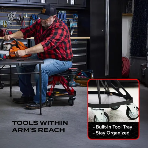Miniatura 6 de Vyper Robust Steel Pro Shop Silla para mecánica, automoción, bricolaje, taburete de garaje de capacidad de 400 libras, ruedas grandes