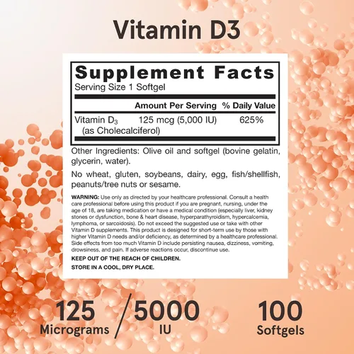 Miniatura 6 de Fórmulas vitamina D3 Jarrow, 5000IU, 100 geles suaves, D5000, 1, 1