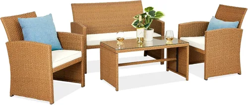 Miniatura 25 de Best Choice Products juego de muebles de mimbre para patio al aire libre, 4 piezas, para conversación en el patio trasero con mesa de café, cojines