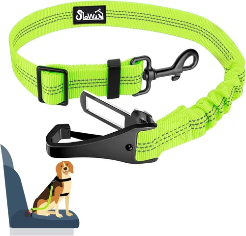 Miniatura 21 de SlowTon Cinturón de seguridad para perro, correa de cinturón de seguridad ajustable para perro, 2 en 1, cinturón de seguridad para perro con Negro
