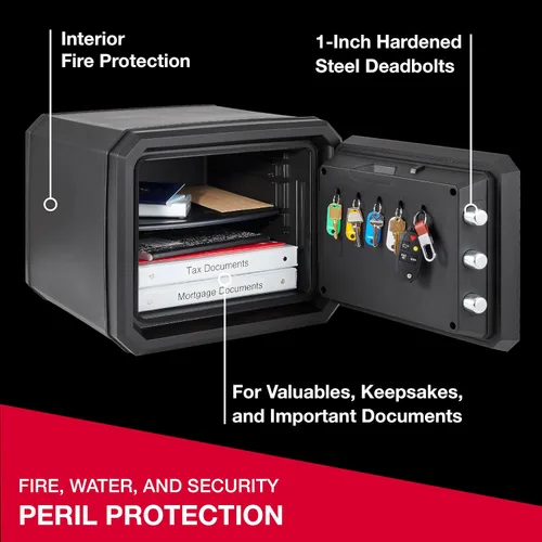 Miniatura 8 de SentrySafe Caja fuerte grande ignífuga e impermeable con teclado digital retroiluminado y llave de anulación para pasaportes, dinero, joyas, 0.81