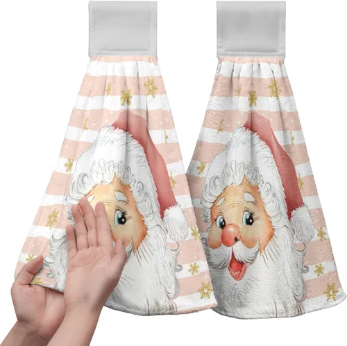 Toallas de cocina de Papá Noel de Navidad, toallas de mano rosas con lazo para colgar, copos de nieve de invierno, toallas de baño suaves y