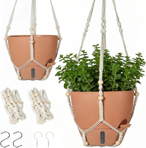 Miniatura 8 de Juego de 2 macetas colgantes de riego automático para plantas de interior, incluye maceta colgante para plantas, maceta colgante con orificio
