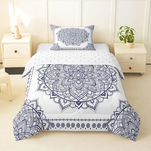 Miniatura 42 de Erosebridal Chic - Juego de edredón de flores tamaño Queen, juego de ropa de cama estética con mandala, juego de edredón gris turquesa, juego