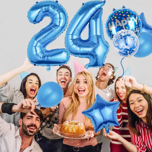 Miniatura 3 de Globos, 11 globos de aluminio para niños de 17 años para suministros de fiesta de cumpleaños de 17 años, globos de confeti, globos de fiesta de Azul