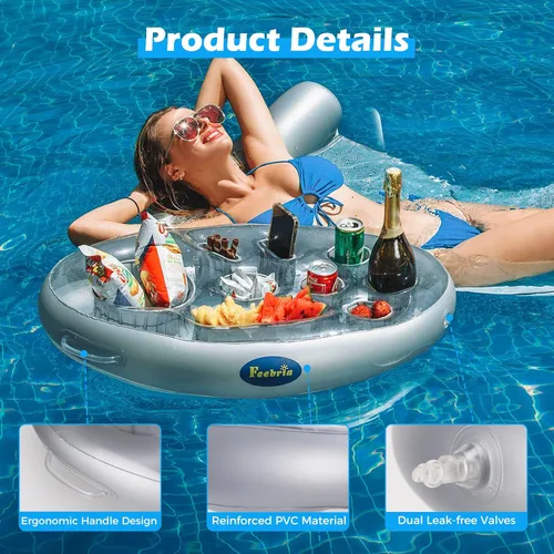 Miniatura 4 de Inflatable Pool Drink Holder with Large Capacity, Floating Drink Float for Hot Tub, Pool, Beach & Party - Holds Drinks, Phones & Snacks, Easy