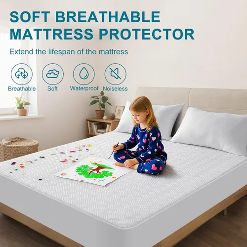 Miniatura 3 de GOPOONY Protector de colchón impermeable tamaño completo - Transpirable, silencioso, ultrasuave, cubierta de cama, funda protectora de colchón