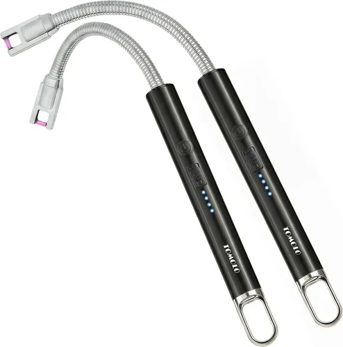 TOMOLO Encendedor eléctrico, 2 unidades, encendedor de velas largo y flexible con interruptor de seguridad, encendedor de plasma resistente al