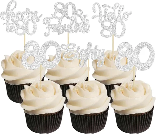 Miniatura 40 de 30 piezas Adornos para pastel de cumpleaños de 6 años, seis brillos, hola 6, púas para cupcakes, felicitaciones a los 6 años, decoraciones