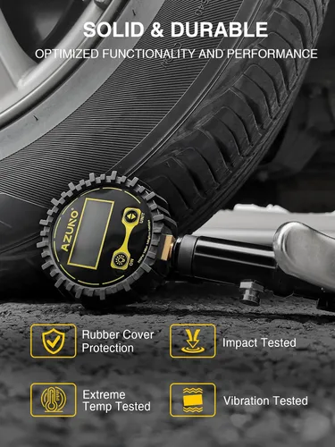 Miniatura 8 de AZUNO Inflador de neumáticos digital con manómetro, 200 PSI, accesorios de compresor de aire resistentes, con manguera de goma, bloqueo