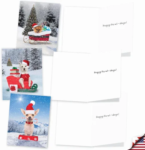 Miniatura 3 de The Best Card Company - 20 adorables tarjetas de felicitación navideñas (4 x 5.12 pulgadas) - Saludos de cachorros a granel, surtidos